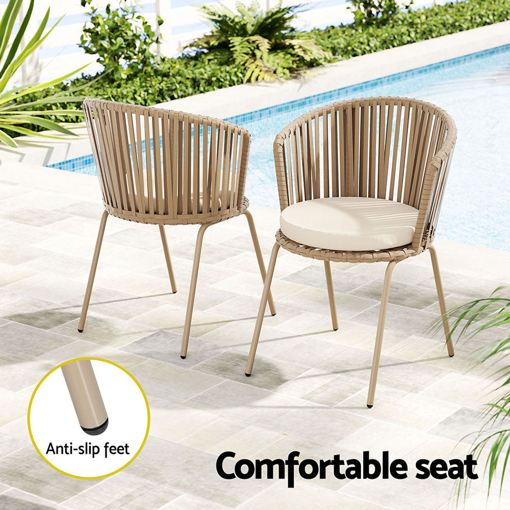 Gardeon 3PC Outdoor Bistro Set Patio Furniture Rope Setting Chairs Table Beige - Image 7