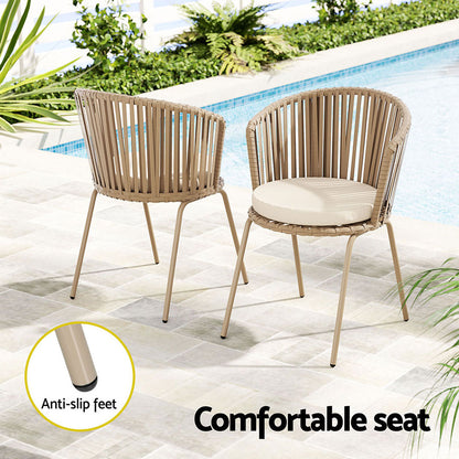 Gardeon 3PC Outdoor Bistro Set Patio Furniture Rope Setting Chairs Table Beige - Image 7