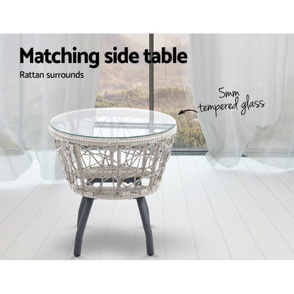 Gardeon 3PC Bistro Set Outdoor Furniture Rattan Table Chairs Patio Garden Cushion Grey - Image 5