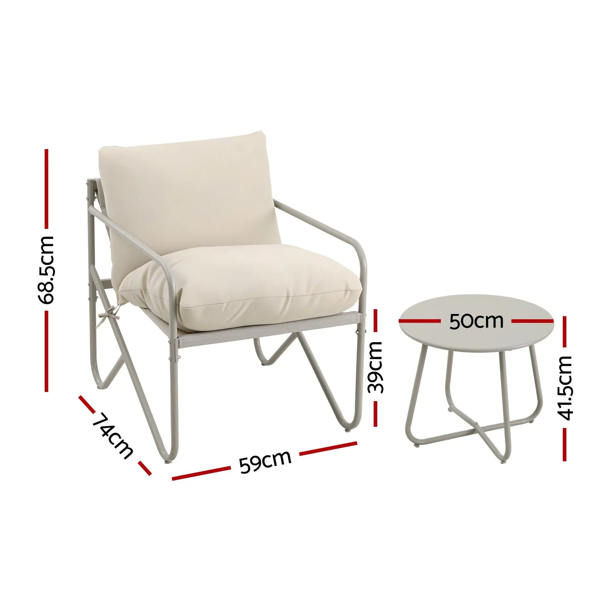 Gardeon Outdoor Bistro Set 3 Piece Patio Furniture Conversation Table and Chairs Khaki - Image 2