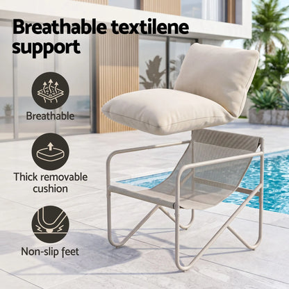 Gardeon Outdoor Bistro Set 3 Piece Patio Furniture Conversation Table and Chairs Khaki - Image 5