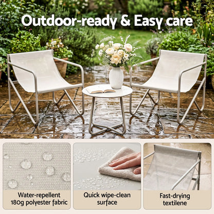 Gardeon Outdoor Bistro Set 3 Piece Patio Furniture Conversation Table and Chairs Khaki - Image 6