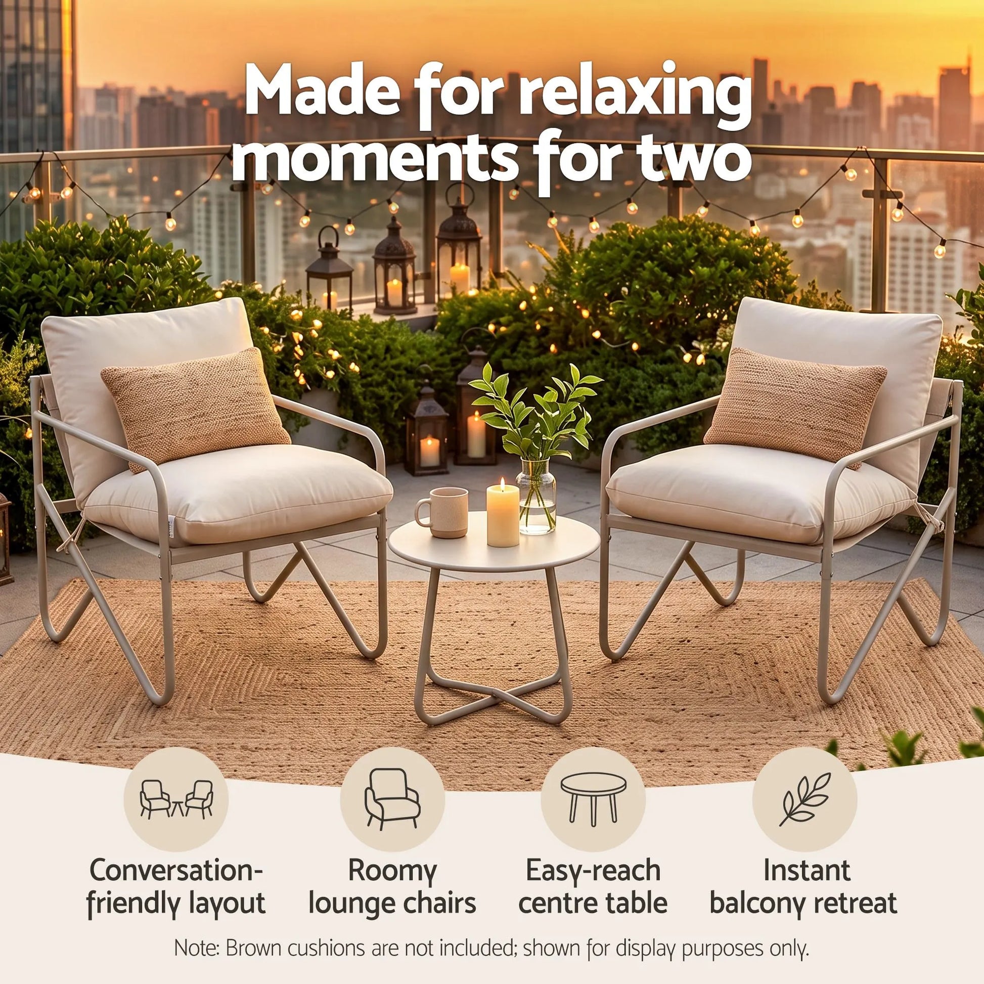 Gardeon Outdoor Bistro Set 3 Piece Patio Furniture Conversation Table and Chairs Khaki - Image 7