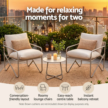 Gardeon Outdoor Bistro Set 3 Piece Patio Furniture Conversation Table and Chairs Khaki - Image 7