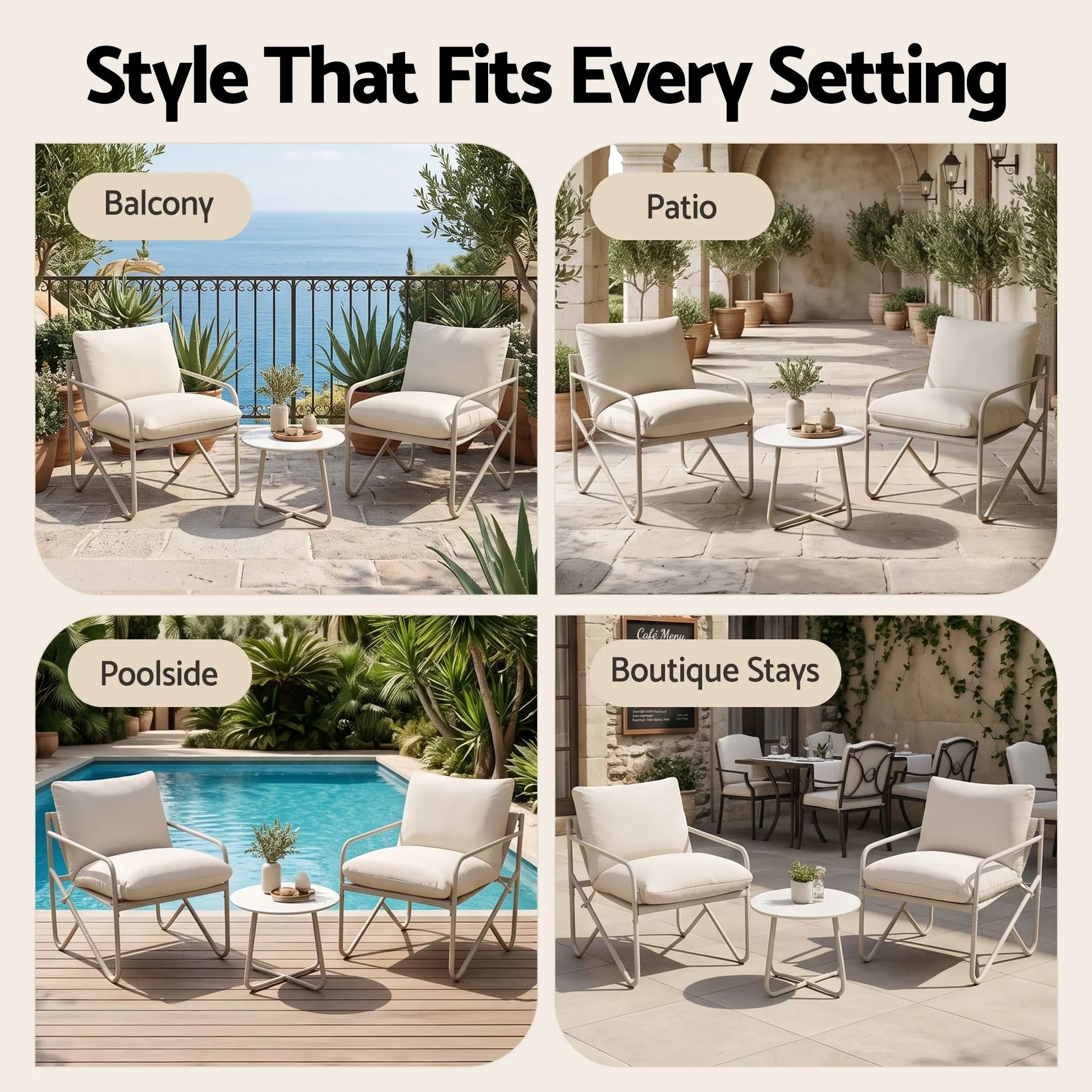 Gardeon Outdoor Bistro Set 3 Piece Patio Furniture Conversation Table and Chairs Khaki - Image 8