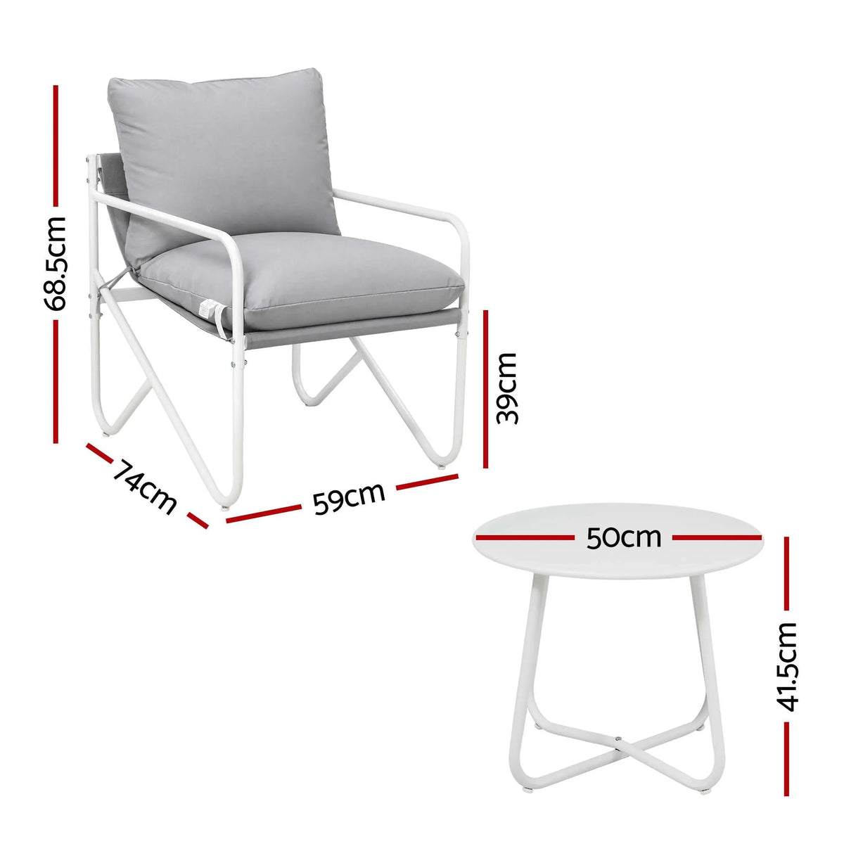 Gardeon Outdoor Bistro Set 3 Piece Patio Furniture Conversation Table and Chairs Grey - Image 3