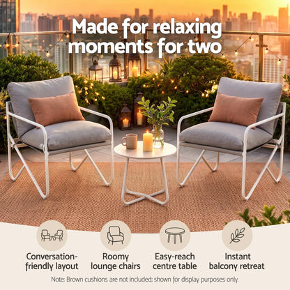 Gardeon Outdoor Bistro Set 3 Piece Patio Furniture Conversation Table and Chairs Grey - Image 8