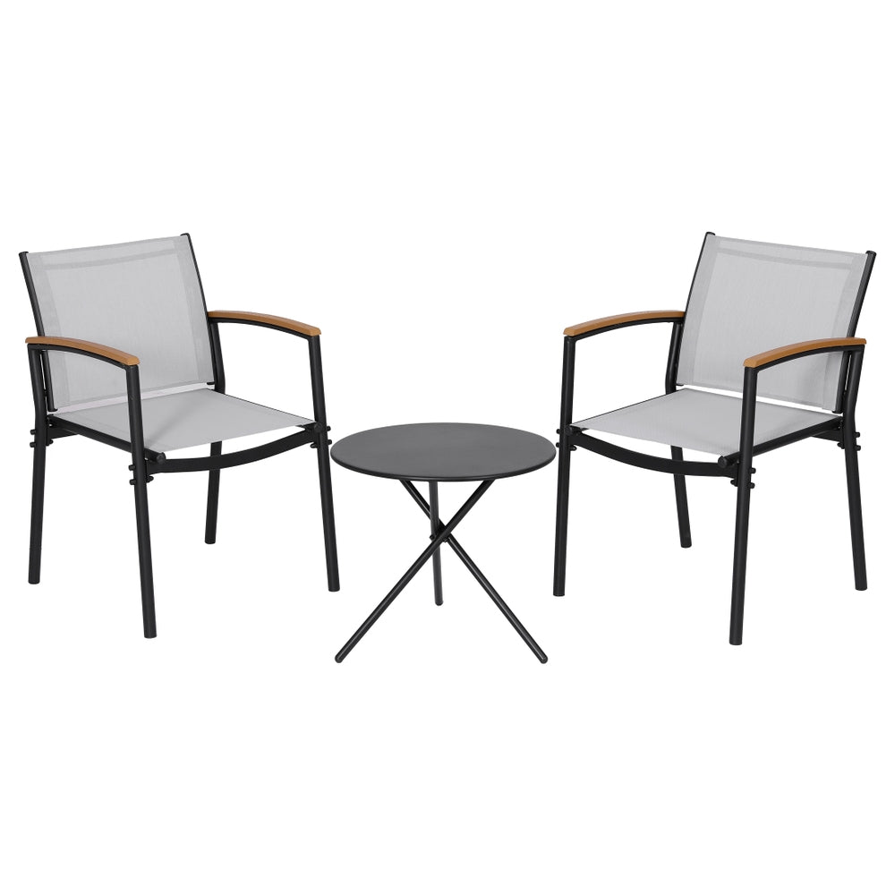 Gardeon 3PC Outdoor Bistro Set Table and Chairs Steel Dining Chair Patio Furniture Textilene  - Image 2