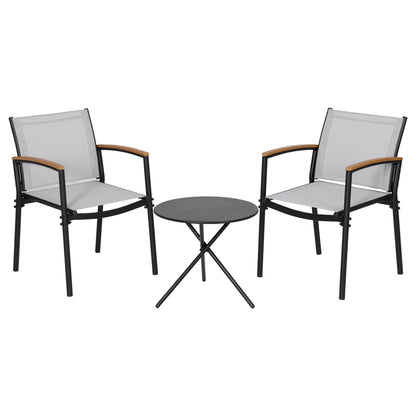 Gardeon 3PC Outdoor Bistro Set Table and Chairs Steel Dining Chair Patio Furniture Textilene  - Image 2