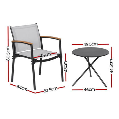 Gardeon 3PC Outdoor Bistro Set Table and Chairs Steel Dining Chair Patio Furniture Textilene  - Image 3