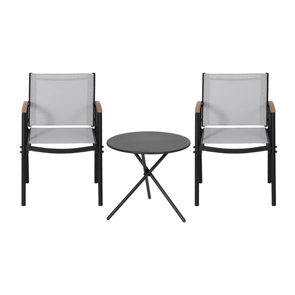 Gardeon 3PC Outdoor Bistro Set Table and Chairs Steel Dining Chair Patio Furniture Textilene  - Image 4