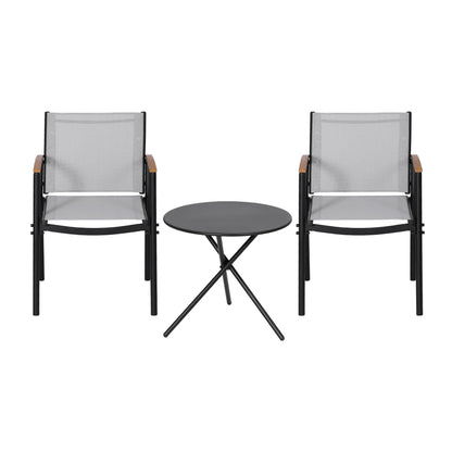 Gardeon 3PC Outdoor Bistro Set Table and Chairs Steel Dining Chair Patio Furniture Textilene  - Image 4