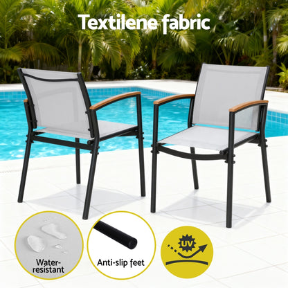 Gardeon 3PC Outdoor Bistro Set Table and Chairs Steel Dining Chair Patio Furniture Textilene  - Image 6