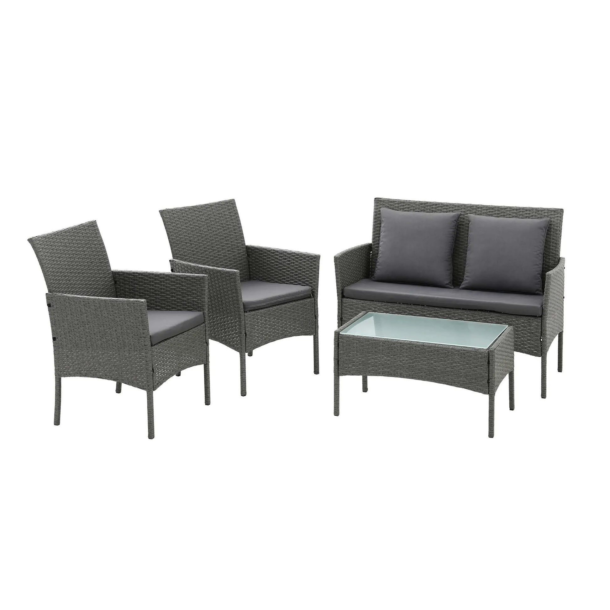 Gardeon 4-Piece Outdoor Sofa Set Rattan Furniture with Two Pillows Grey - Image 3