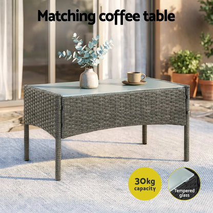 Gardeon 4-Piece Outdoor Sofa Set Rattan Furniture with Two Pillows Grey - Image 7