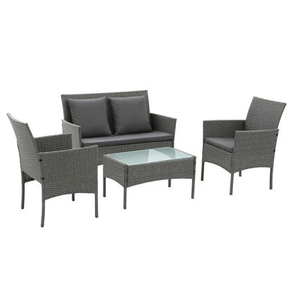 Gardeon 4-Piece Outdoor Sofa Set Rattan Furniture with Two Pillows Grey - Image 8