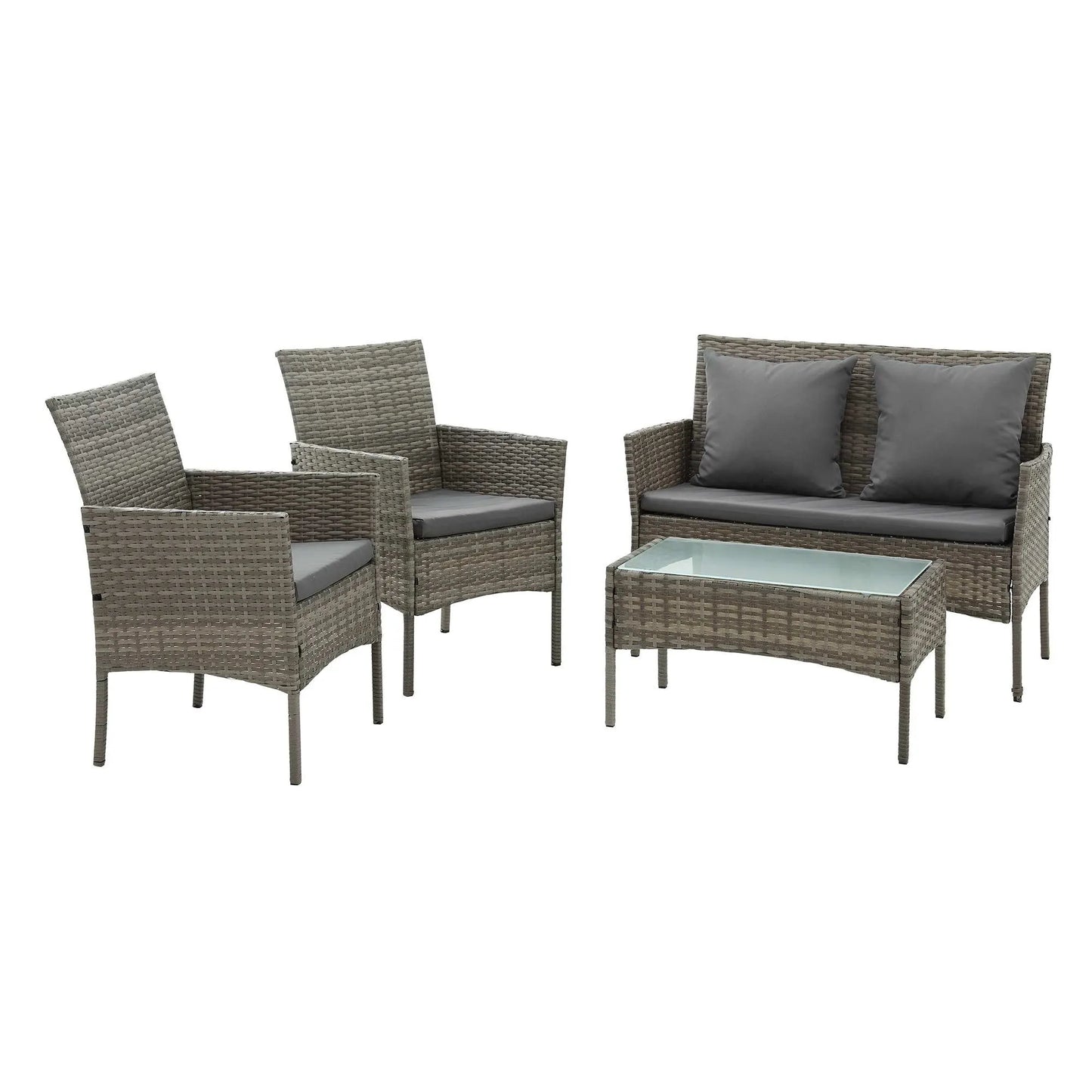 Gardeon 4-Piece Outdoor Sofa Set with Two Pillows Rattan Furniture Grey - Image 3