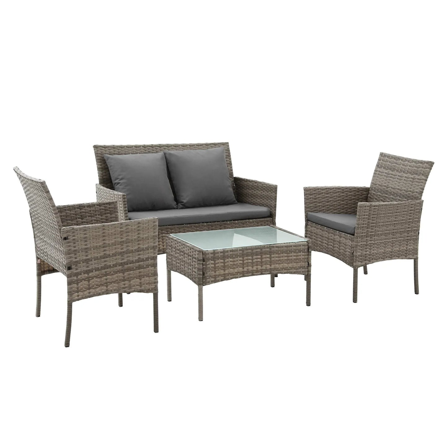 Gardeon 4-Piece Outdoor Sofa Set with Two Pillows Rattan Furniture Grey - Image 8