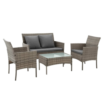Gardeon 4-Piece Outdoor Sofa Set with Two Pillows Rattan Furniture Grey - Image 8