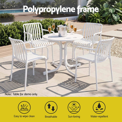 Gardeon 4PC Outdoor Dining Chairs Patio Furniture PP Stackable Chair Garden White - Image 4