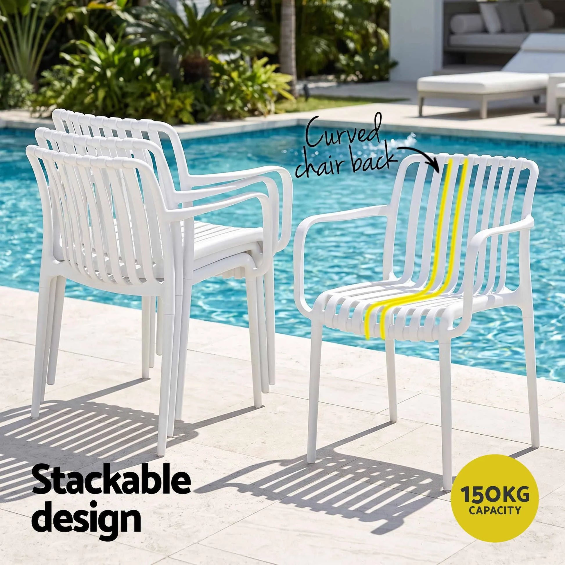 Gardeon 4PC Outdoor Dining Chairs Patio Furniture PP Stackable Chair Garden White - Image 5