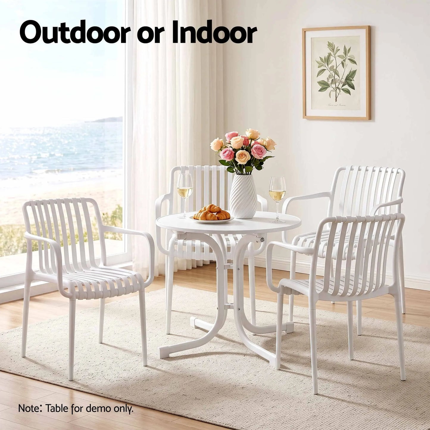 Gardeon 4PC Outdoor Dining Chairs Patio Furniture PP Stackable Chair Garden White - Image 6