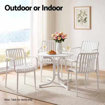 Gardeon 4PC Outdoor Dining Chairs Patio Furniture PP Stackable Chair Garden White - Image 6