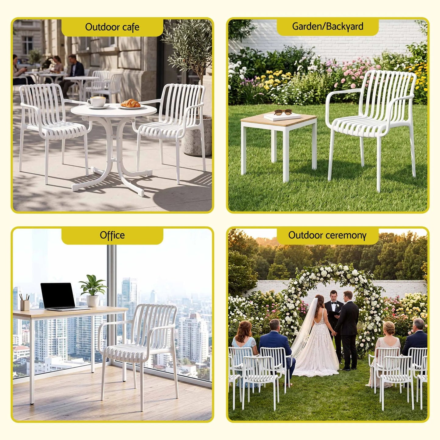 Gardeon 4PC Outdoor Dining Chairs Patio Furniture PP Stackable Chair Garden White - Image 7