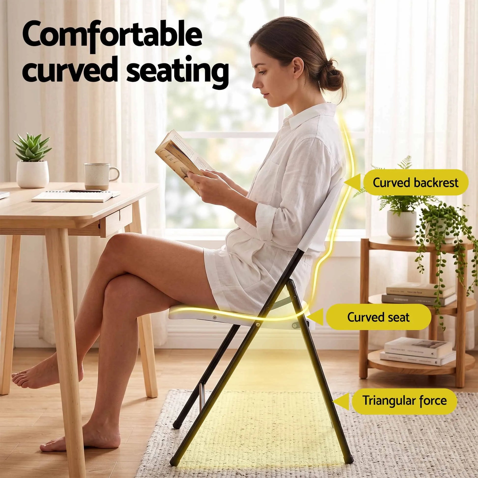Gardeon 4PC Outdoor Dining Chairs PP Folding Chair Patio Garden Furniture White - Image 5