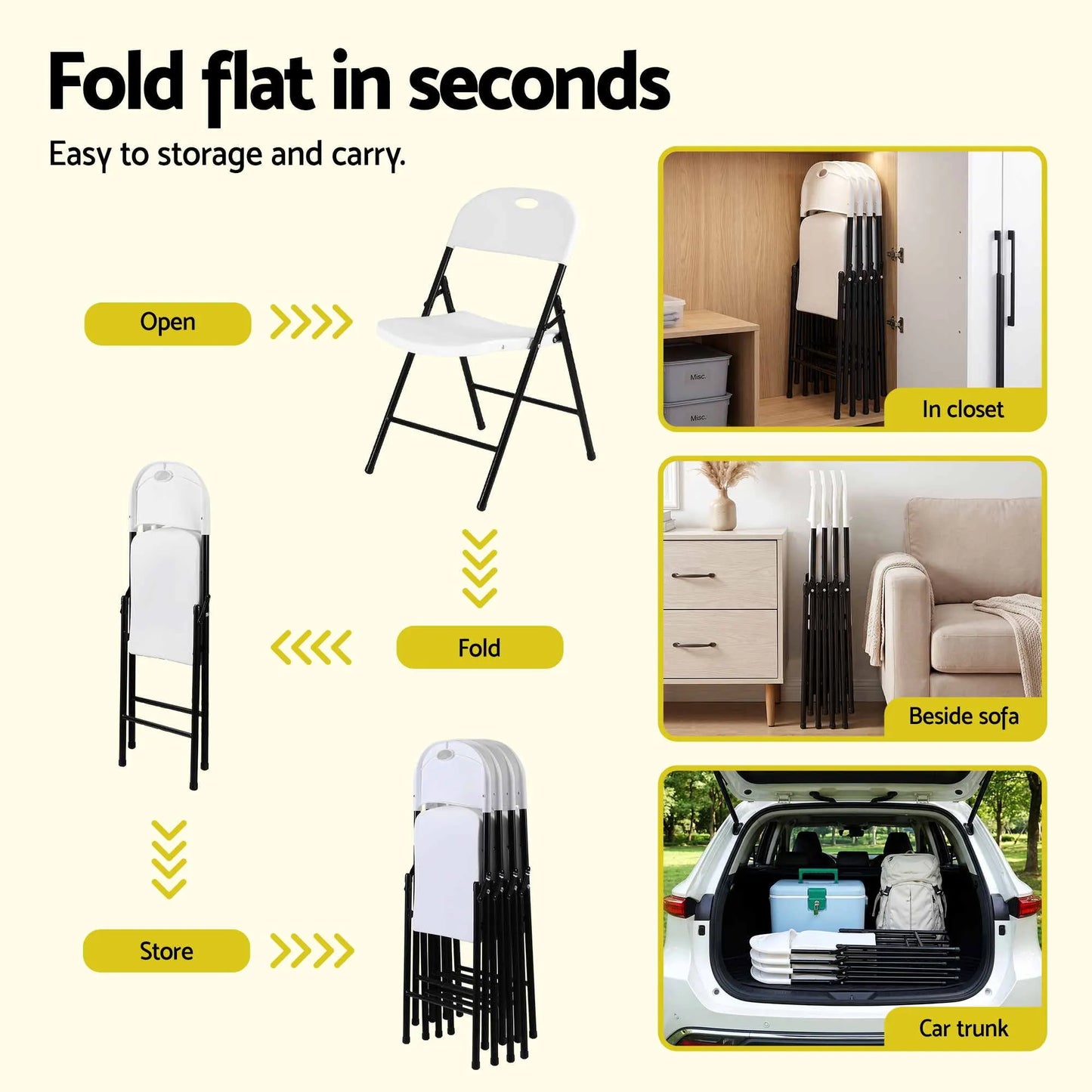 Gardeon 4PC Outdoor Dining Chairs PP Folding Chair Patio Garden Furniture White - Image 6
