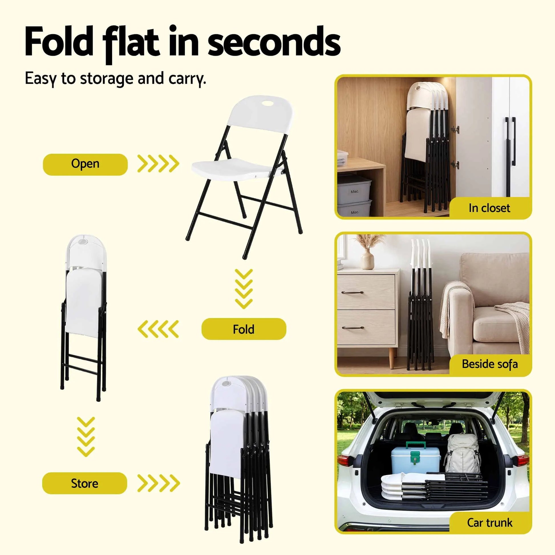 Gardeon 4PC Outdoor Dining Chairs PP Folding Chair Patio Garden Furniture White - Image 6