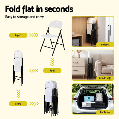 Gardeon 4PC Outdoor Dining Chairs PP Folding Chair Patio Garden Furniture White - Image 6