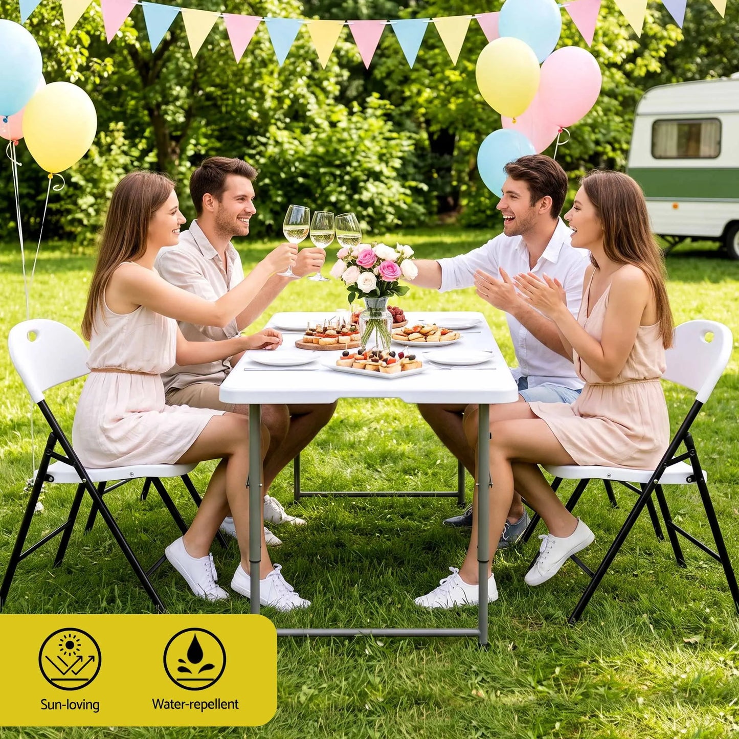 Gardeon 4PC Outdoor Dining Chairs PP Folding Chair Patio Garden Furniture White - Image 7