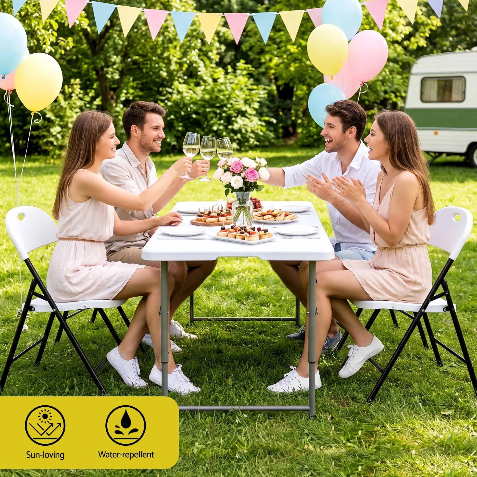 Gardeon 4PC Outdoor Dining Chairs PP Folding Chair Patio Garden Furniture White - Image 7