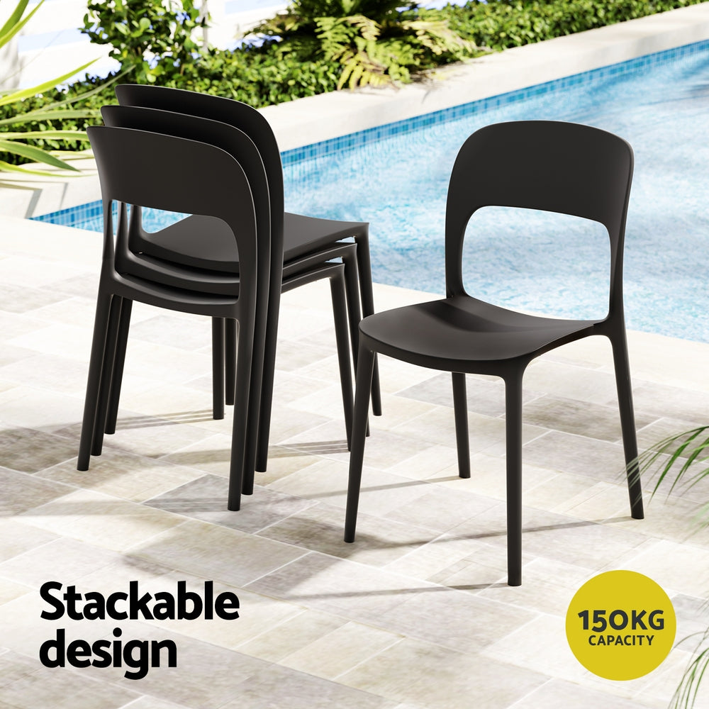 Gardeon 4PC Outdoor Dining Chairs Stackable PP Patio Chair Garden Furniture Black - Image 5
