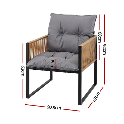 Gardeon 2PC Outdoor Dining Chair Wicker Patio Armchair Cushion Garden Furniture - Image 2