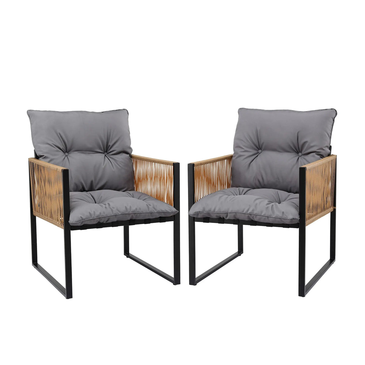 Gardeon 2PC Outdoor Dining Chair Wicker Patio Armchair Cushion Garden Furniture - Image 8