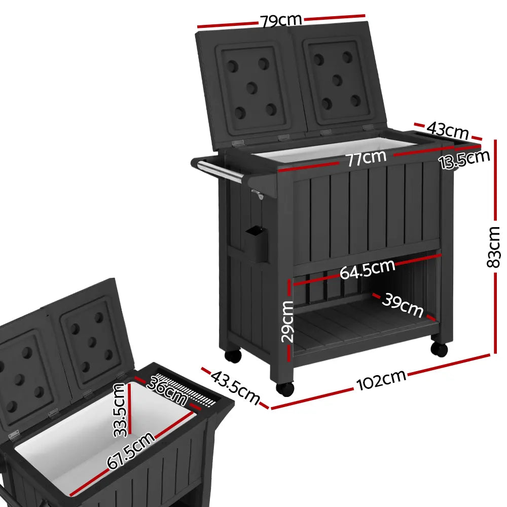 Gardeon Outdoor Storage Cabinet Box 80L Ice Bucket Cooler Rolling Serving Cart Kitchen Trolley - Image 4