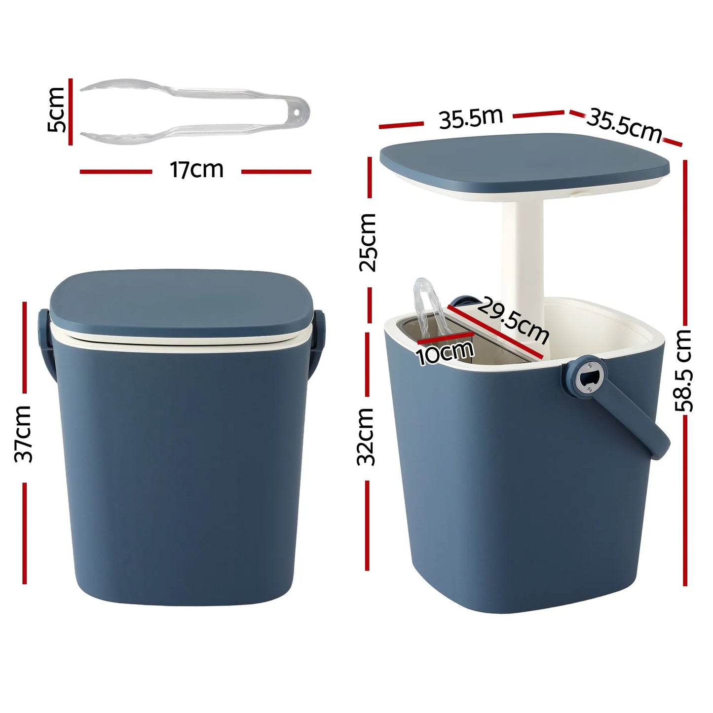 Gardeon 2-in-1 Outdoor Bar Table Portable Ice Bucket Cooler 15L Tong Blue - Image 2