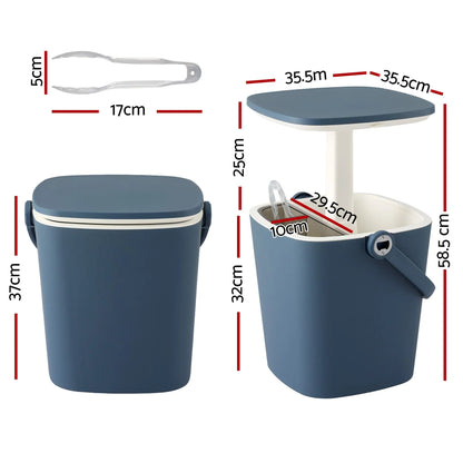 Gardeon 2-in-1 Outdoor Bar Table Portable Ice Bucket Cooler 15L Tong Blue - Image 2