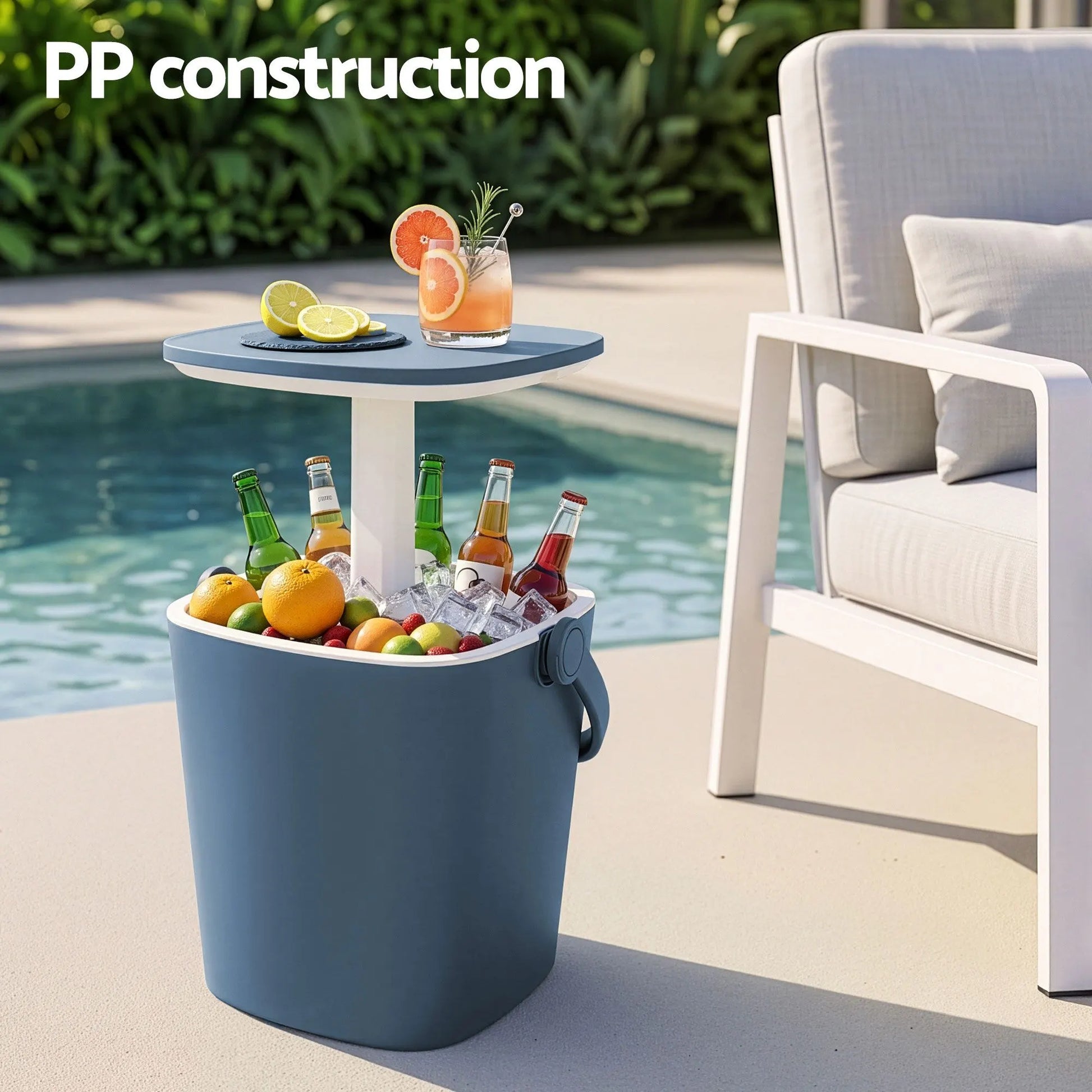 Gardeon 2-in-1 Outdoor Bar Table Portable Ice Bucket Cooler 15L Tong Blue - Image 4