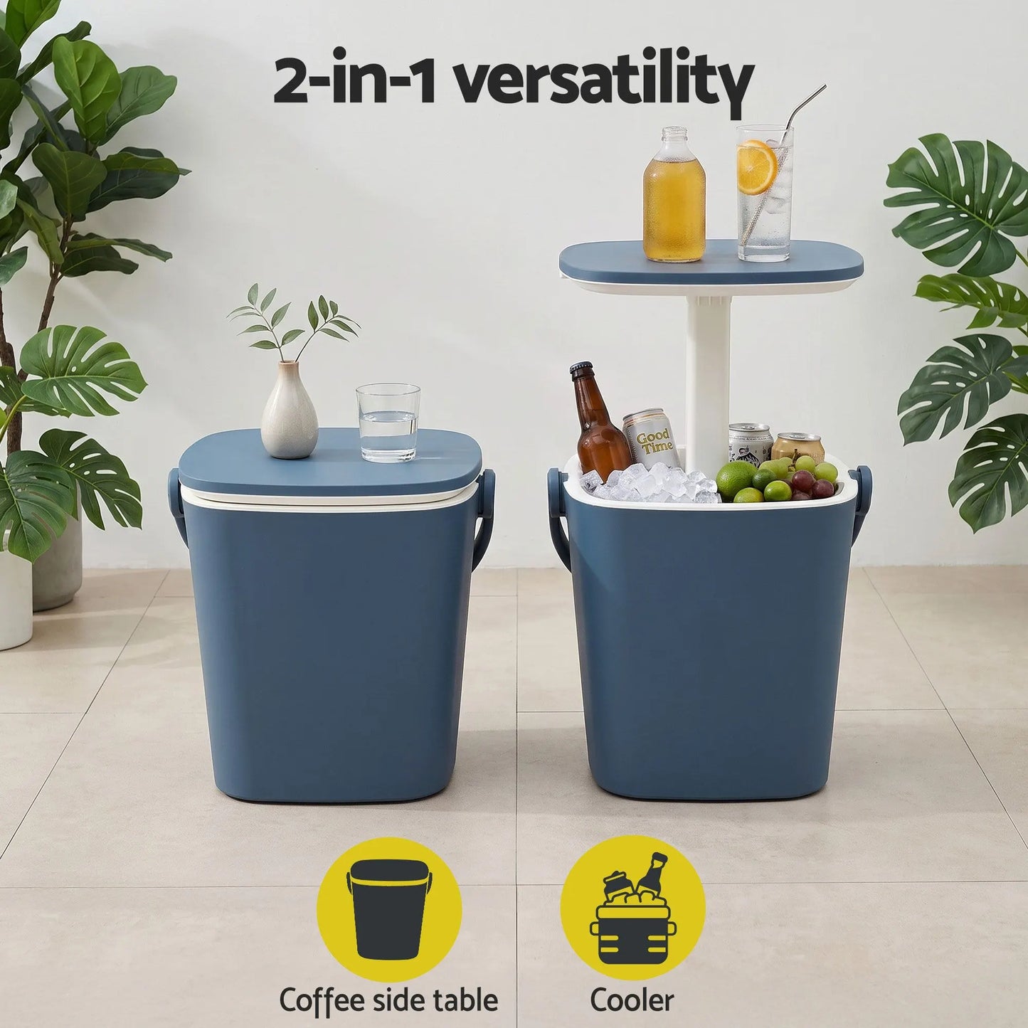 Gardeon 2-in-1 Outdoor Bar Table Portable Ice Bucket Cooler 15L Tong Blue - Image 5