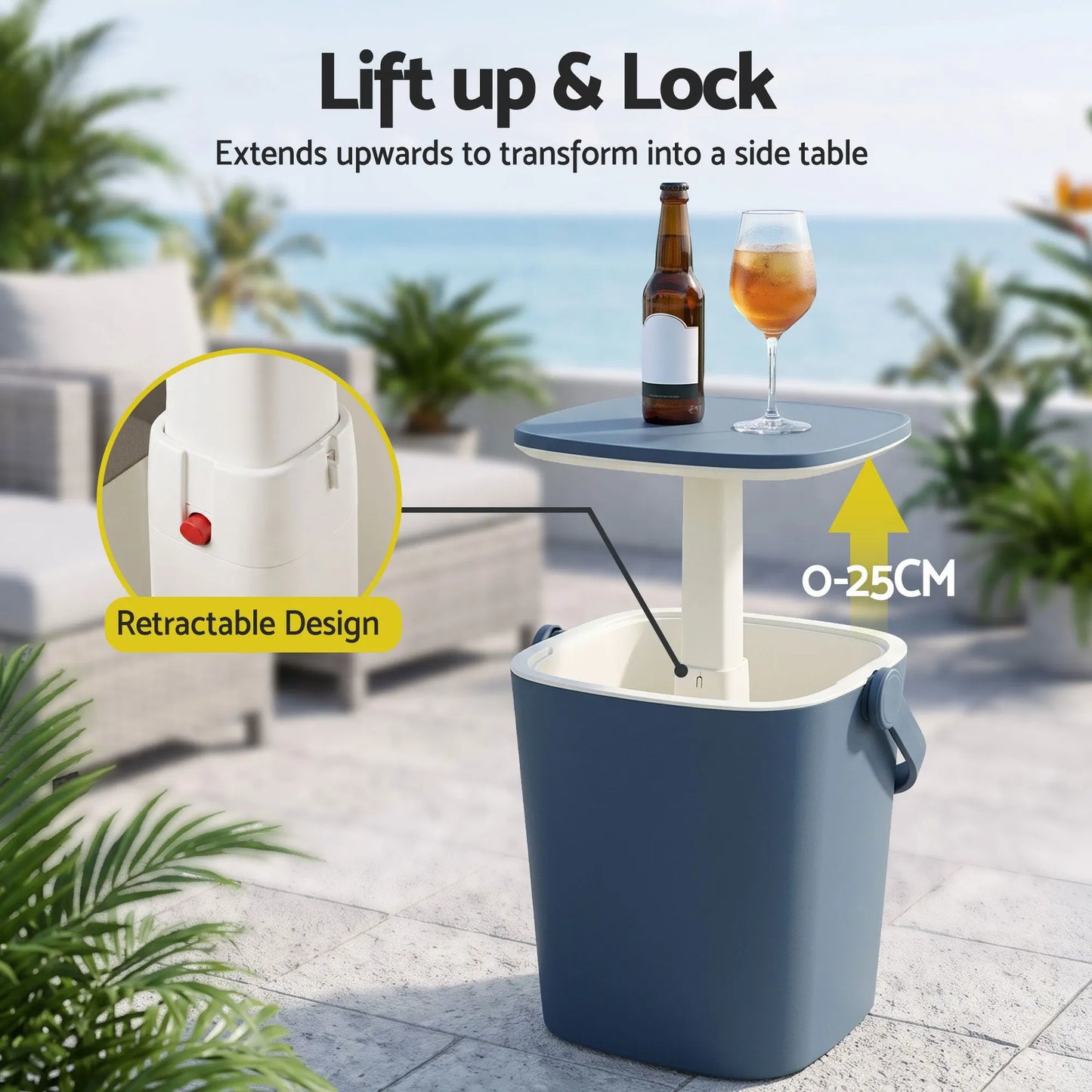 Gardeon 2-in-1 Outdoor Bar Table Portable Ice Bucket Cooler 15L Tong Blue - Image 6