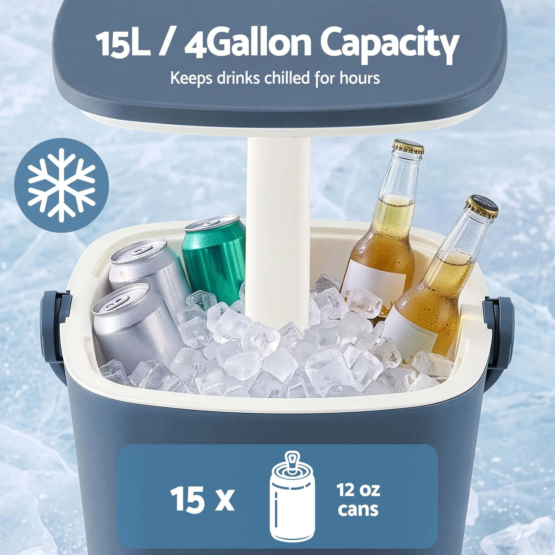 Gardeon 2-in-1 Outdoor Bar Table Portable Ice Bucket Cooler 15L Tong Blue - Image 7