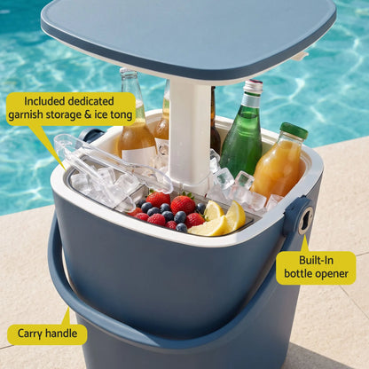 Gardeon 2-in-1 Outdoor Bar Table Portable Ice Bucket Cooler 15L Tong Blue - Image 8