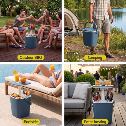 Gardeon 2-in-1 Outdoor Bar Table Portable Ice Bucket Cooler 15L Tong Blue - Image 9