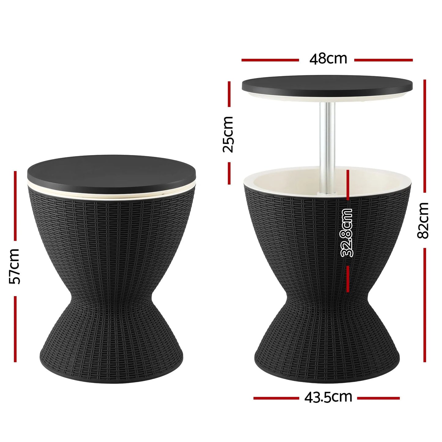 Gardeon Outdoor Bar Table Portable Ice Bucket Cooler 30L Adjustable Top Black - Image 2
