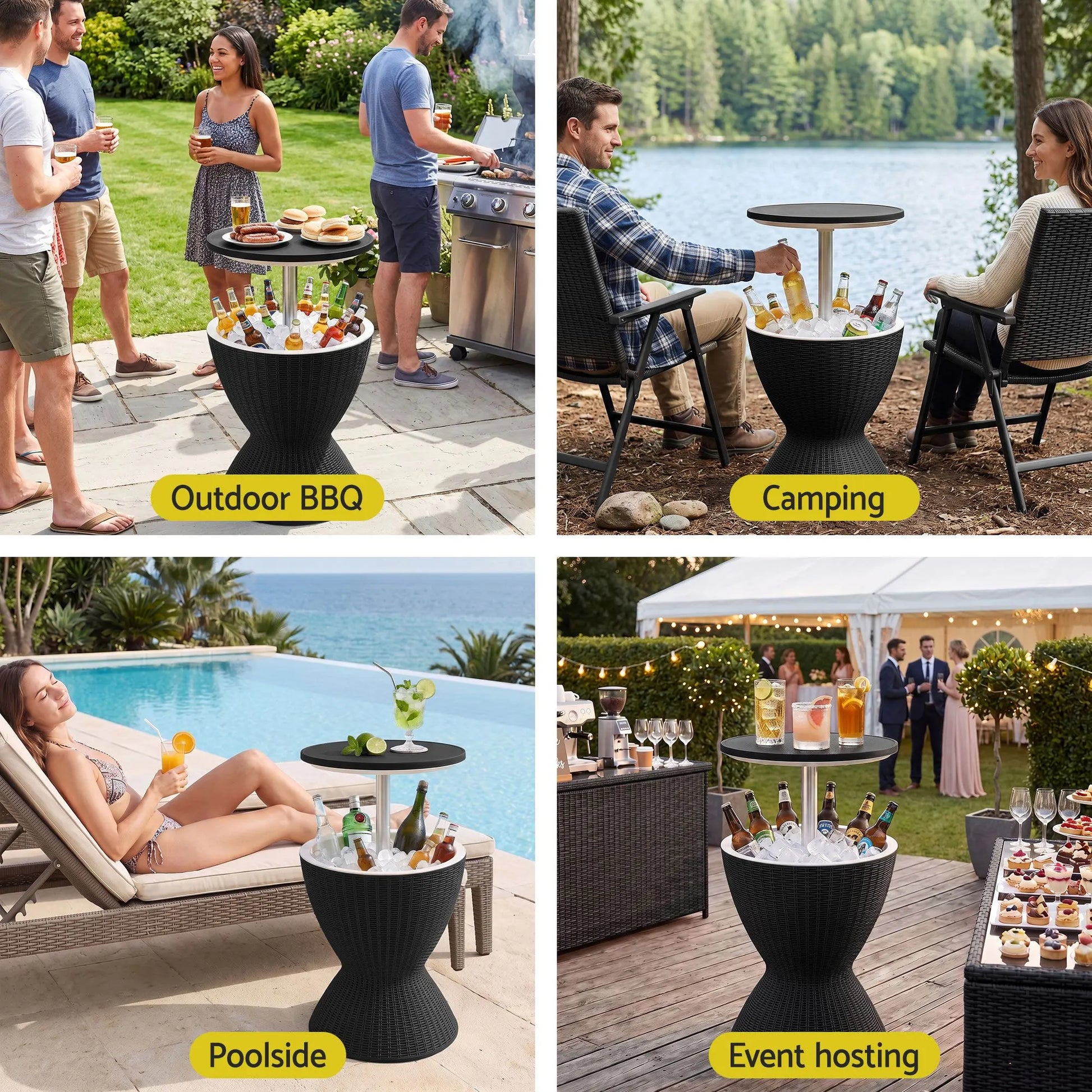 Gardeon Outdoor Bar Table Portable Ice Bucket Cooler 30L Adjustable Top Black - Image 9