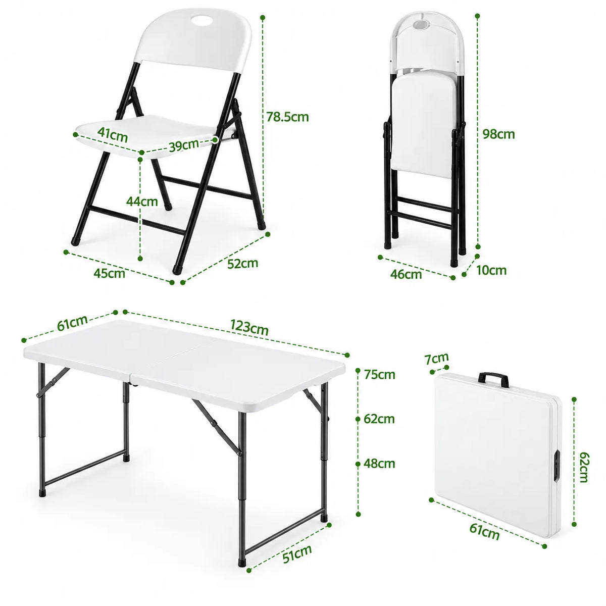 Gardeon 5PCS Outdoor Dining Set 120CM Folding Table and Chairs Patio Furniture White - Image 2