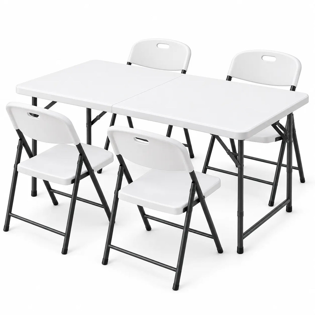 Gardeon 5PCS Outdoor Dining Set 120CM Folding Table and Chairs Patio Furniture White - Image 3